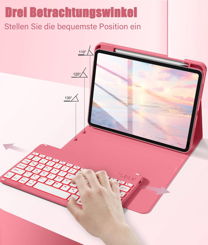 Hülle mit Tastatur für iPad A16 11/10 Generation (2025/2022, 11/10.9 Zoll) 7-Farben Beleuchtung Magn