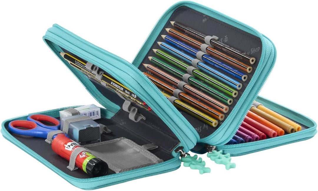 Step by Step XXL-Mäppchen „Turtle Josie“, 43-teilig, türkis, mit Schreibutensilien vorbestückt, für