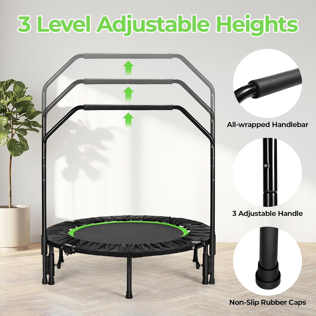 LIFERUN Fitness Trampolin Indoor Ø101cm,Tragfähigkeit 150 kg,Workout Rebounder,mit 3 Verstellbare Ha
