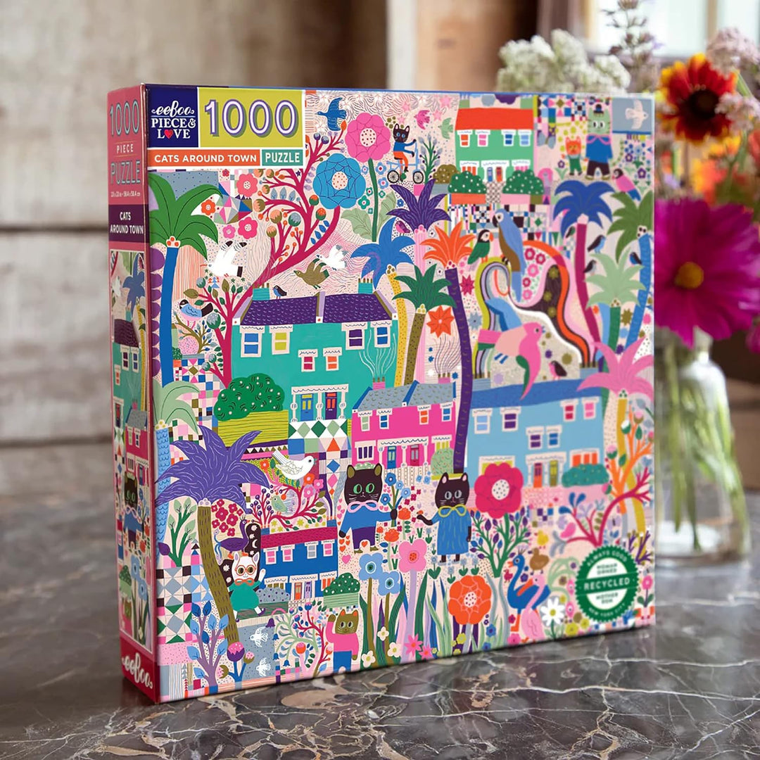 eeBoo PZTCTO Garden Puzzle für Erwachsene, 1000 Teile – Katzen in der Stadt