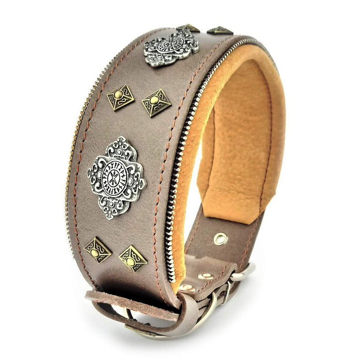 Bestia™ "Aztec Hundehalsband für grosse Hunde. 100% Leder. Weich gepolstert. 6,3 cm breit. Einzigart