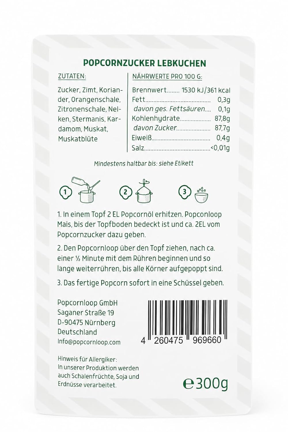 Popcornloop Lebkuchen 300g Gewürz Popcornzubereitung Popcorn Mais Gewürz zum Verfeinern Kochen Backe