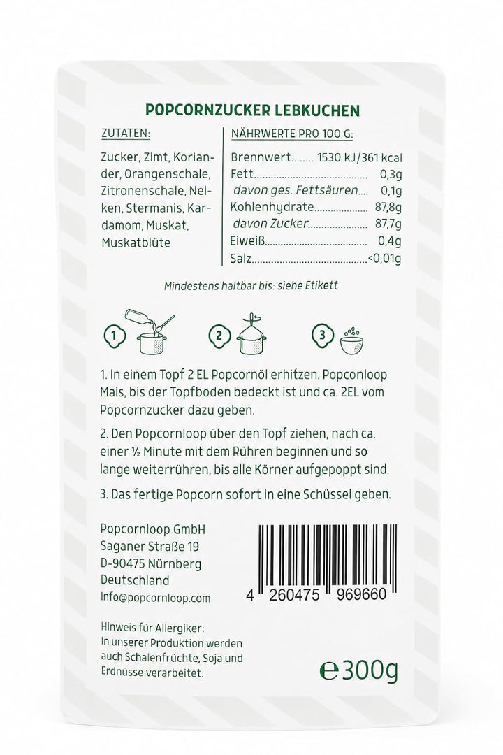 Popcornloop Lebkuchen 300g Gewürz Popcornzubereitung Popcorn Mais Gewürz zum Verfeinern Kochen Backe