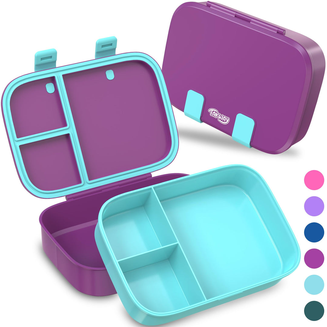 Brotdose Kinder mit Fächern - Bento Box Lunchbox BPA Frei - robust & leicht zu öffnen (Lila), Lila