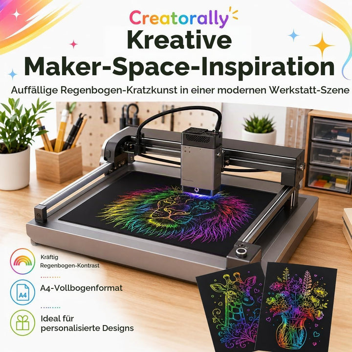Kratzpapier A4, Bastelpapier für Laser Gravur, Regenbogen 50 Blatt Zum Kinder Zeichnen, Kunstbedarf,