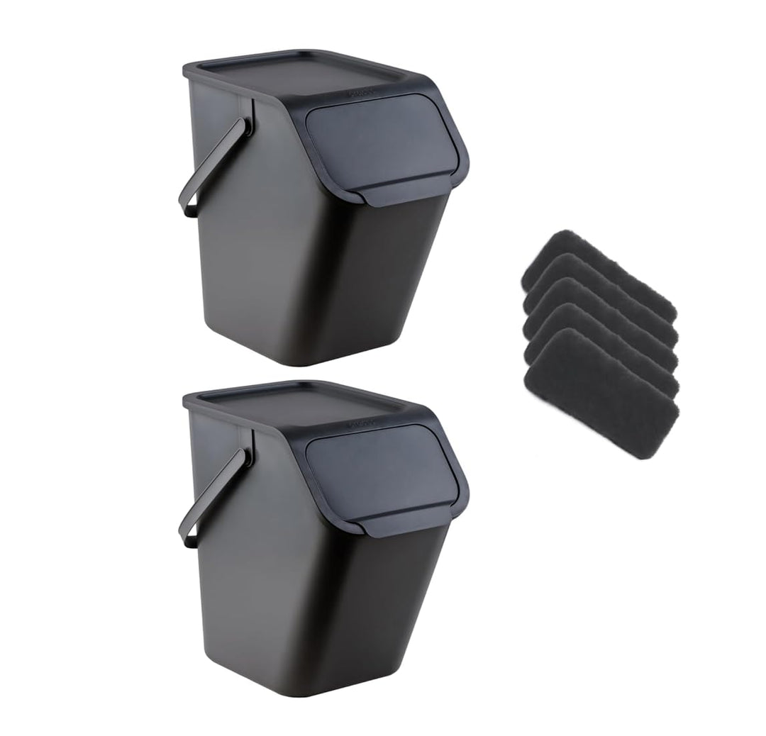 Go Practic 2-er Mülleimer-Set Küche Mülltrennsystem 2x Mülleimer 25l mit Deckel und 2-Pack Bioaktivk