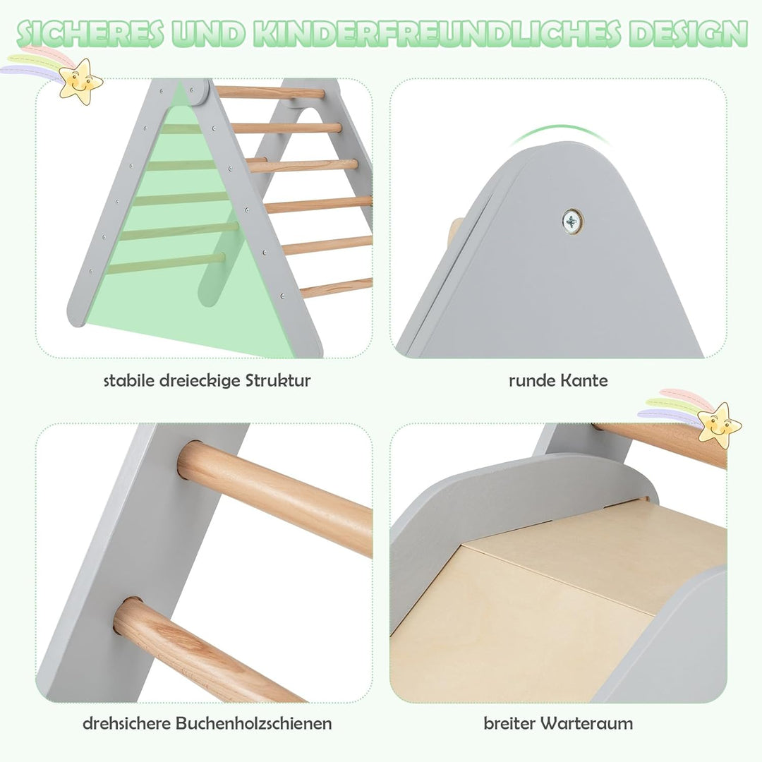 DREAMADE 2 in 1 Kletterdreieck mit Rutsche, Kletterspielzeug Holzdreieck Sprossendreieck Klettergerä