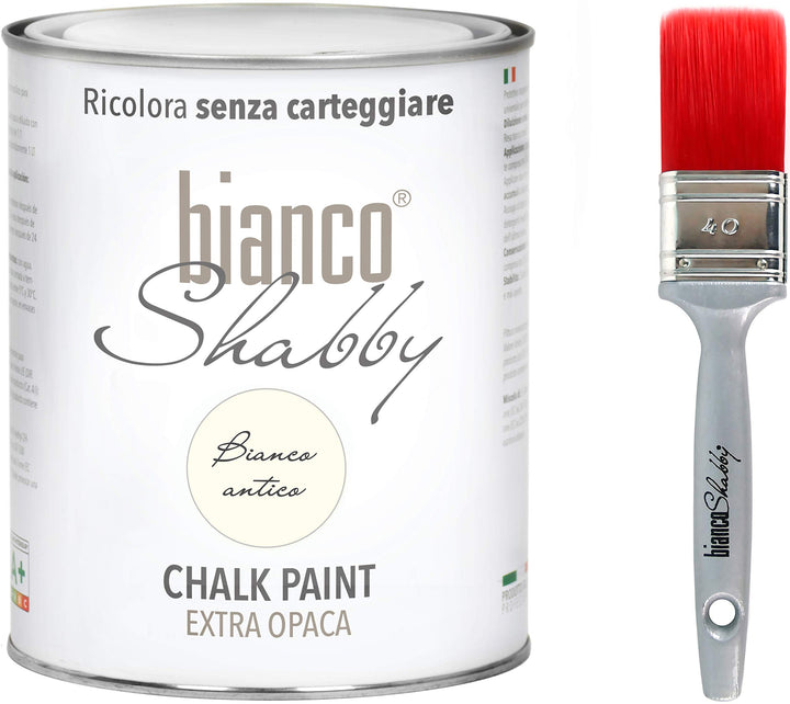 Chalk Paint Antik Weiss & Pinsel - Shabby Chic Vintage Extra Matt (1 Liter) + Professioneller Pinsel