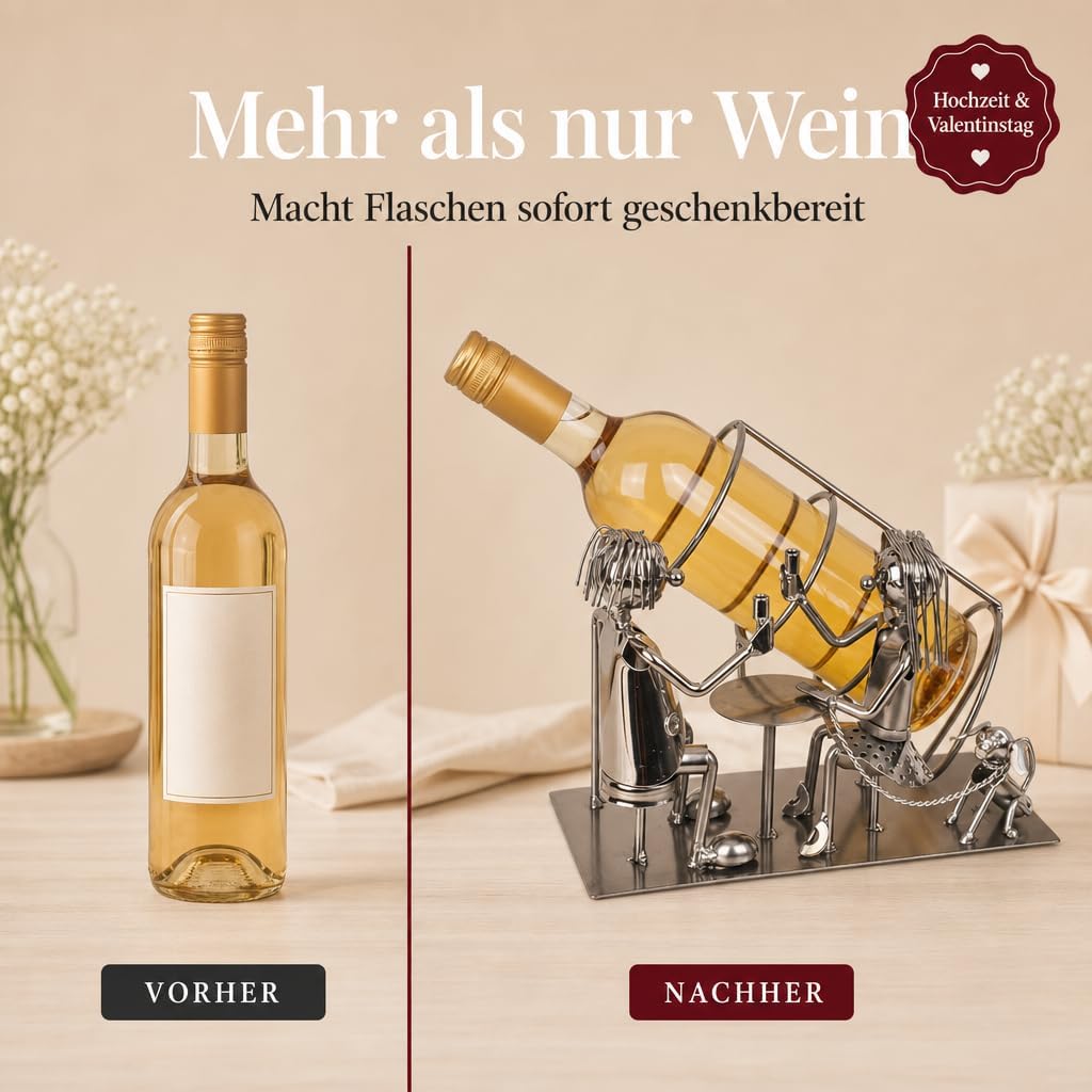 MIJOMA Weinflaschenhalter Liebespaar – Handgefertigte Metallkunst, romantischer dekorativer Flaschen