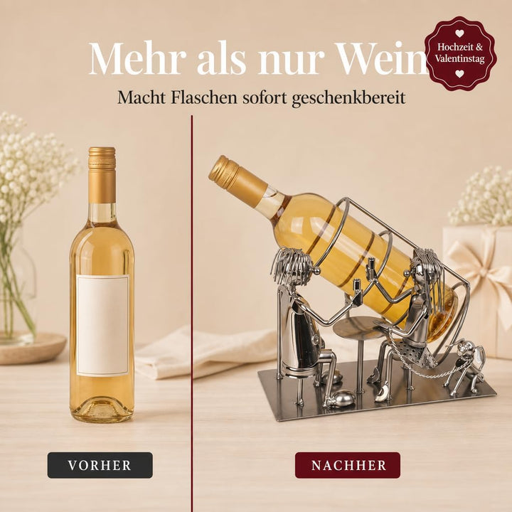 MIJOMA Weinflaschenhalter Liebespaar – Handgefertigte Metallkunst, romantischer dekorativer Flaschen