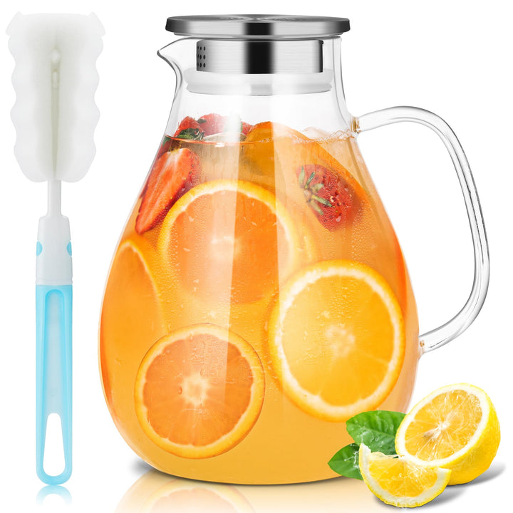 SUSTEAS 2.5 Liter 75oz Wasserkaraffe, Glaskaraffe mit Deckel und Breitem Griff, Leicht zu Reinigende
