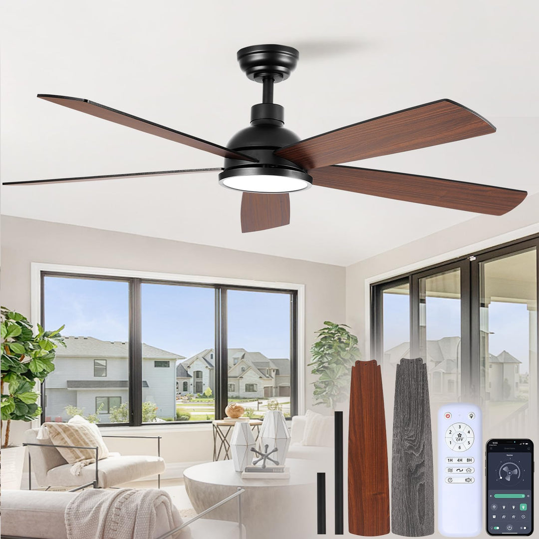 132 cm Deckenventilator mit Beleuchtung und Fernbedienung | 5 Holz Flügeln, doppelseitige Flügel, Ti