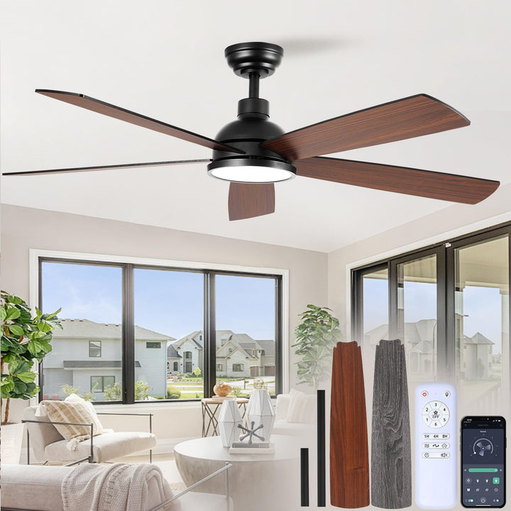132 cm Deckenventilator mit Beleuchtung und Fernbedienung | 5 Holz Flügeln, doppelseitige Flügel, Ti