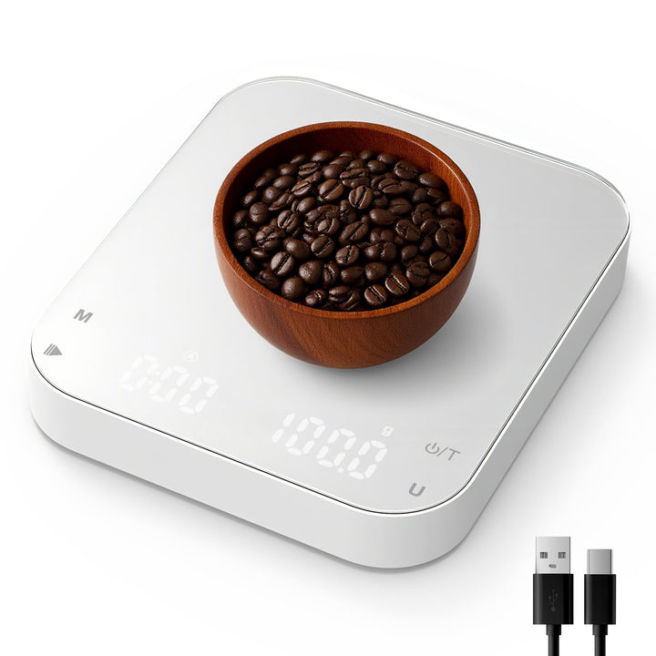 Diyife Kaffeewaage mit Automatischer, 3kg/0,1g Wiederaufladbare Espresso Waage mit 6 Masseinheiten,
