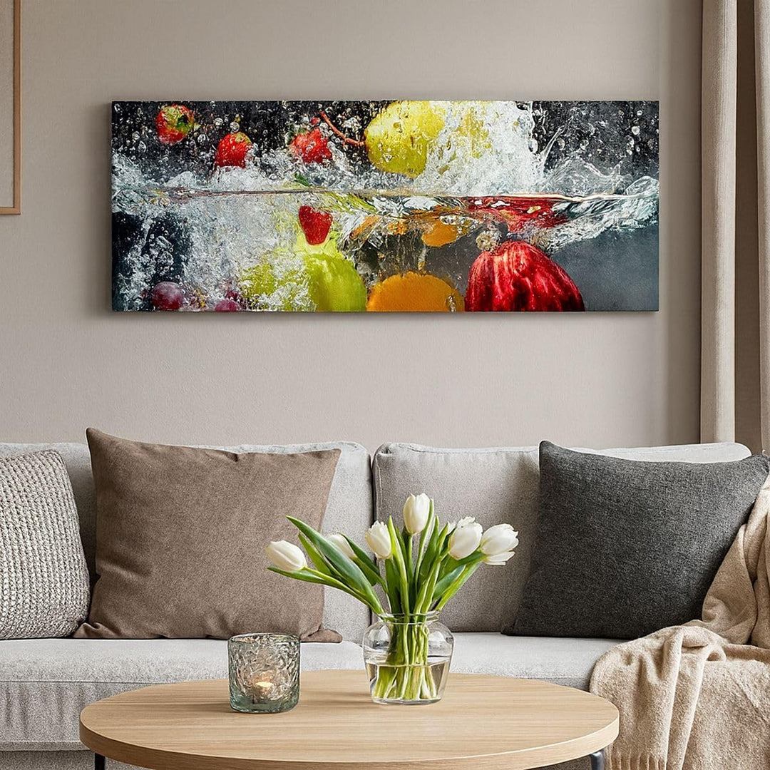 Wandbilder Dekoration Wohnzimmer Früchte Wasser Spritzer Essen Panorama Bilder auf Leinwand 120x50cm
