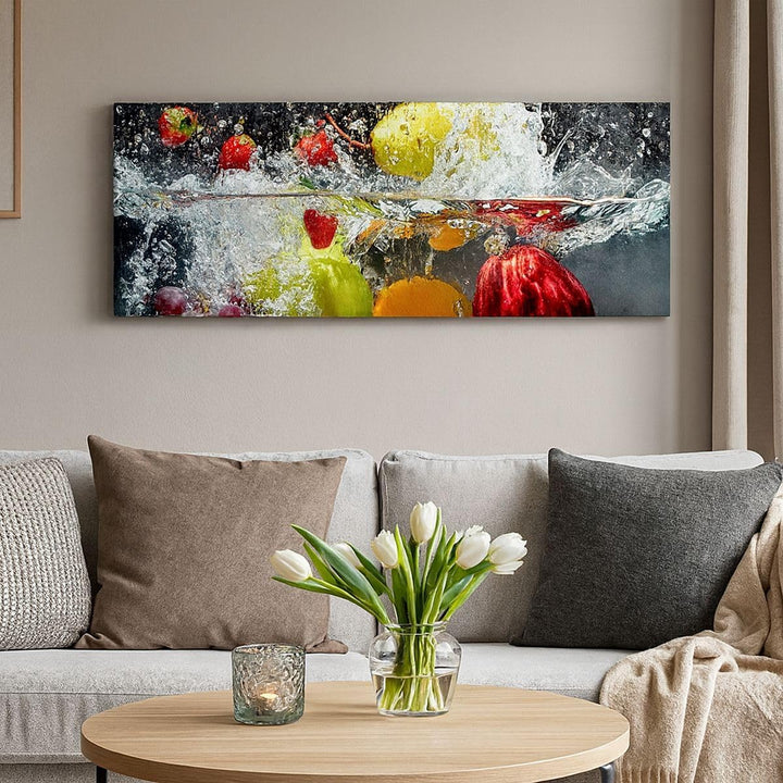 Wandbilder Dekoration Wohnzimmer Früchte Wasser Spritzer Essen Panorama Bilder auf Leinwand 120x50cm