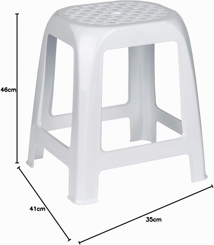 Kreher Hocker aus Kunststoff in Weiss. Sitzfläche im Rattan Design. Ideal für Dusche, Bad und Hausha