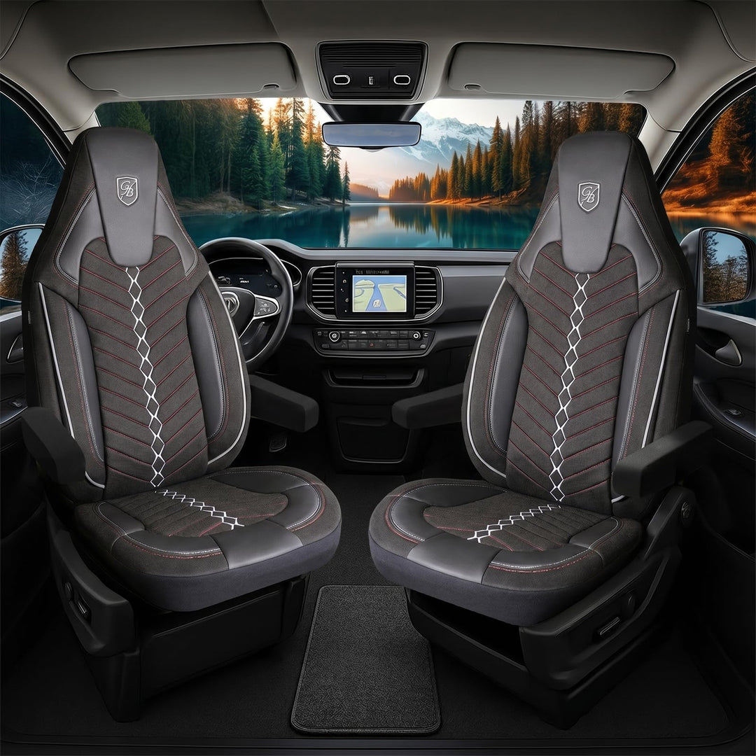 Autositzbezüge Universal für Wohnmobil & Caravan - Vordersitze Auto Sitzbezug aus Leinen, Schwarz-Gr