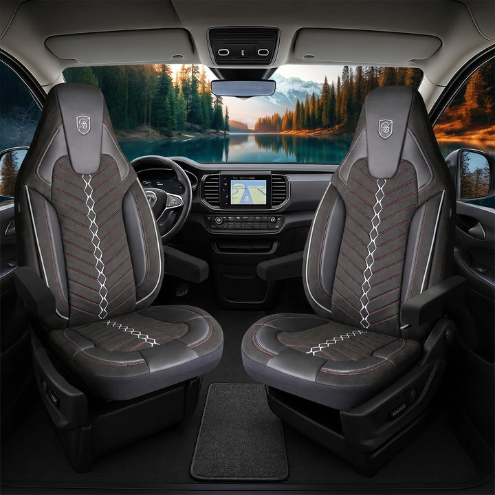 Autositzbezüge Universal für Wohnmobil & Caravan - Vordersitze Auto Sitzbezug aus Leinen, Schwarz-Gr