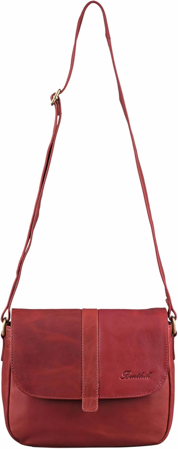 Benthill Damen Tasche aus Echt-Leder - Handtasche aus Rindsleder - Schultertasche mit Reissverschlus