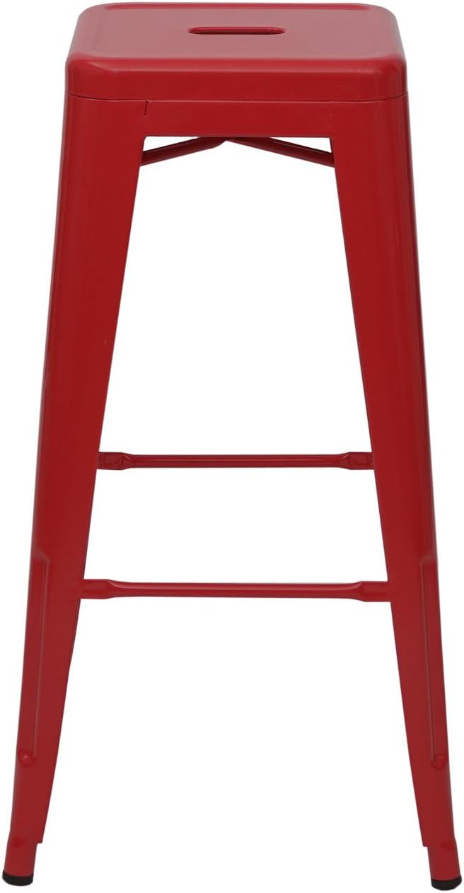 Mendler 4er-Set Barhocker HWC-A73, Barstuhl Tresenhocker, Metall Industriedesign stapelbar - rot, Ro