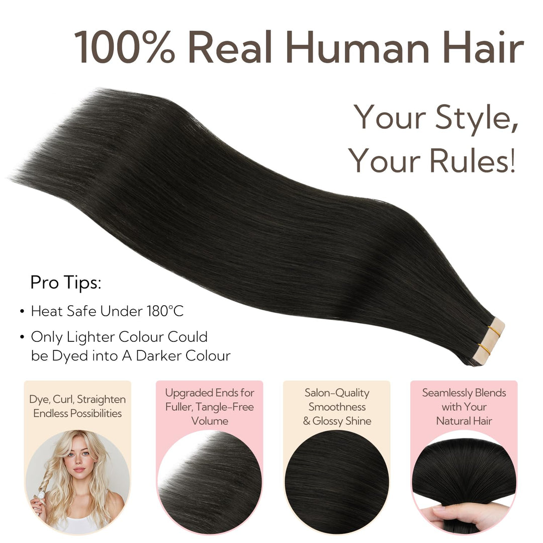 hotbanana Tape in Extensions Echthaar, 35cm Tape Extensions Echthaar 14 Zoll 20 Stück 50g Natürliche