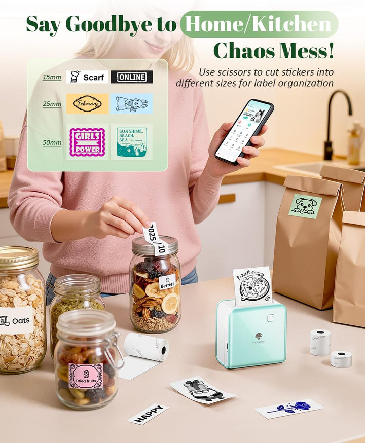 Phomemo Mini Drucker Drucker für Smartphone, P2S Bluetooth Aufkleber Drucker für Lernen, Mini Tragba