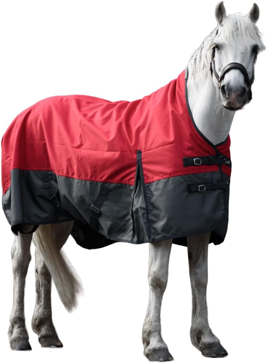 Pferdedecke 1200D High Neck 50g, 100g, 200g Weidedecke Winterdecke Regendecke Turnout : 200g Red/Bla