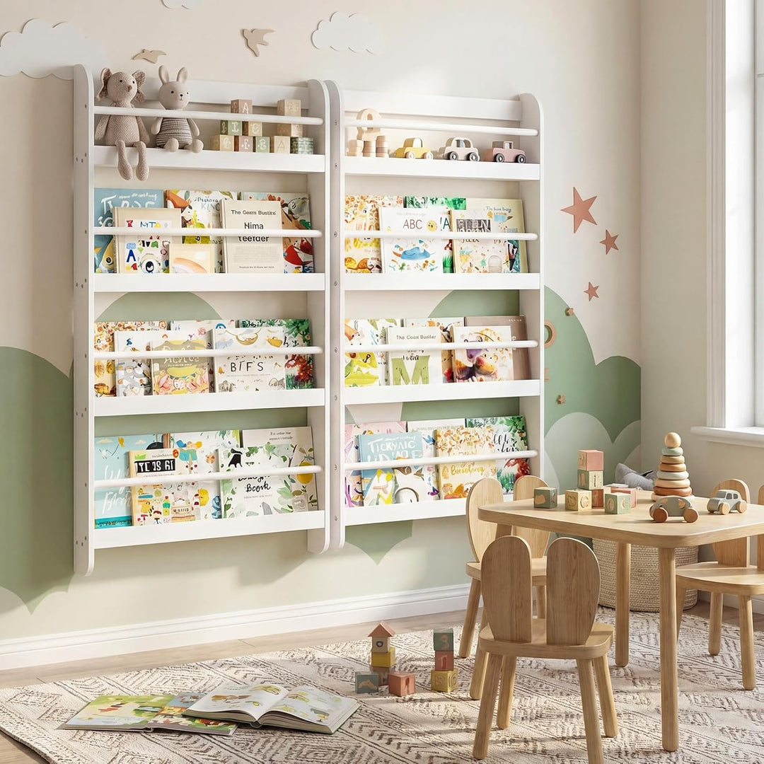 COSTWAY Bücherregal für Kinder, Kinderregal mit 4 Ablagen, Wandregal aus Holz für Spielzeug & Bücher