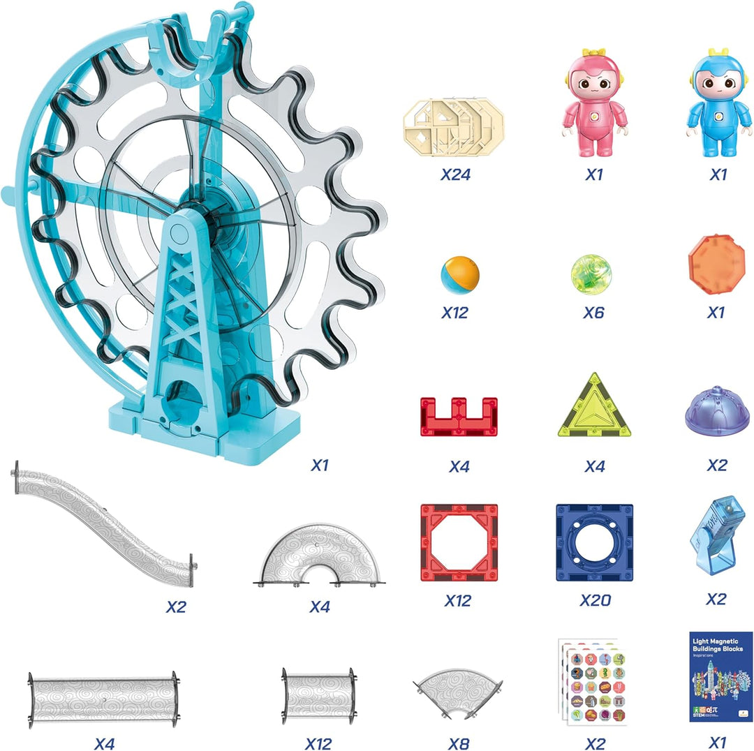 CELMAN Magnetische Bausteine 120 Teile Magnete Bauklötze Murmelbahn mit Zubehör, Montessori Spielzeu