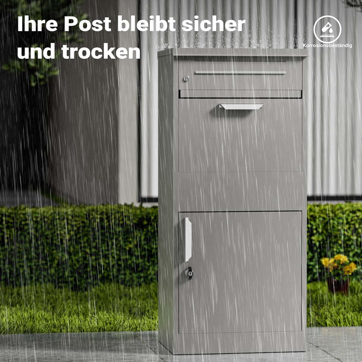 Wiltec Paketkasten grau 500 x 370 x 1120 mm, Paketbox Zuhause, Private Paketannahme passend für Pake