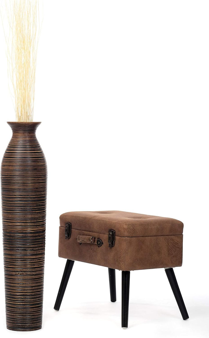 Leewadee Grosse Bodenvase für Dekozweige hohe Standvase Design Holzvase, Holz, 90 cm, Braun 90 cm Br