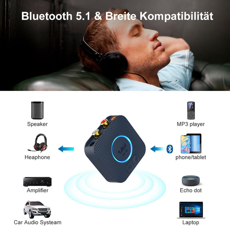 1Mii B06HD Bluetooth 5.0 Empfänger, aptX HD & Low Latency Wireless Audio Adapter mit 3D Surround, Hi