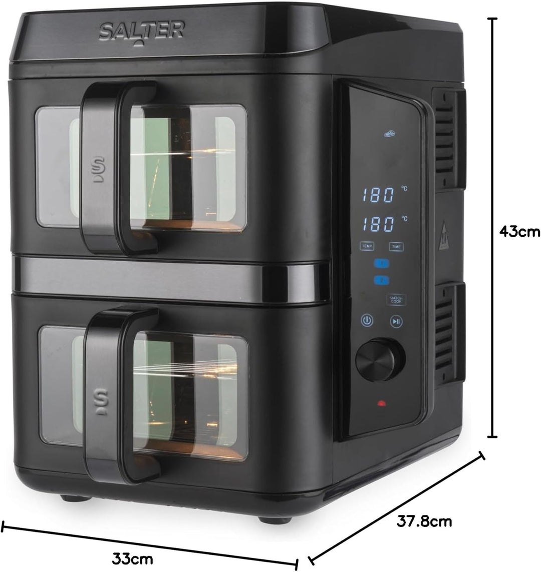Salter VertiCook View Heissluftfritteuse - Vertikale Doppelschublade, Kochen auf 4 Ebenen, 9L Kapazi