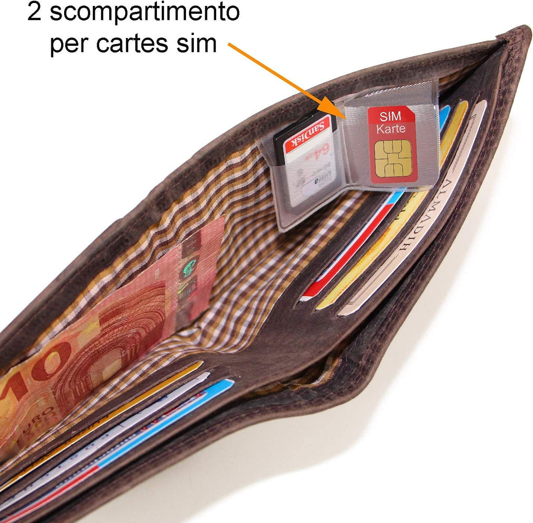 ALMADIH Leder Portemonnaie Hochformat RFID Schutz 12 Kartenfächer Rindsleder mit Geschenkbox (P1H-BV