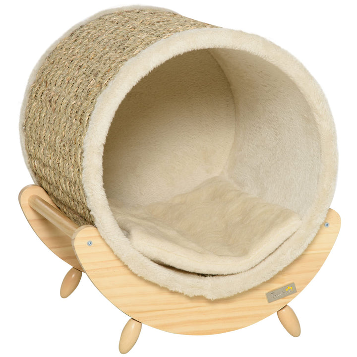 PawHut Katzenhöhle Katzenbett Katzenhaus mit Regal Kratzunterlage Katzenzelt Haustierhaus Khaki+Natu