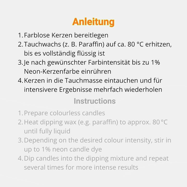DistrEbution.com 100 g Wachsfarbe/Grundfarbe zum Tauchen, Kerzenfarben Neon Serie, Made in Germany (