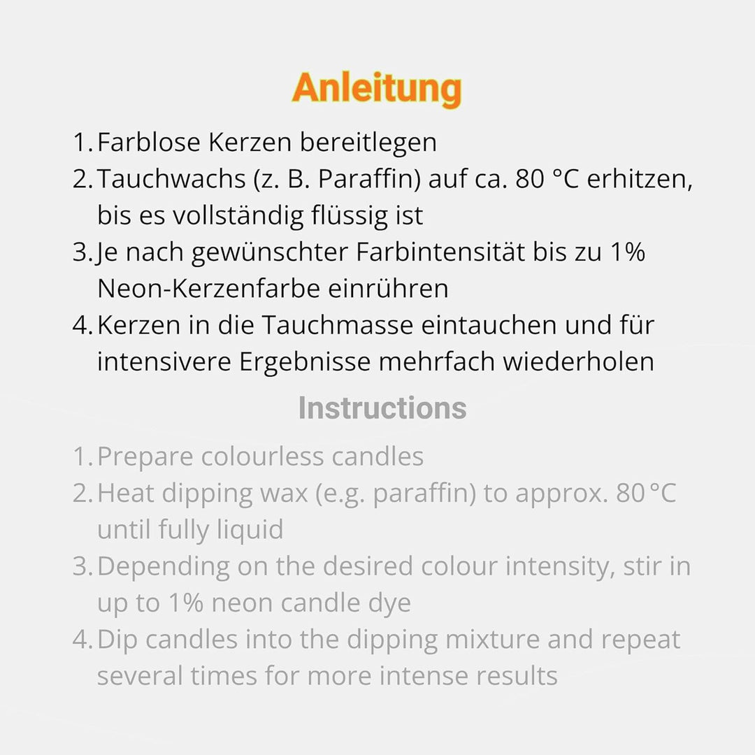 DistrEbution.com 100 g Wachsfarbe/Grundfarbe zum Tauchen, Kerzenfarben Neon Serie, Made in Germany (