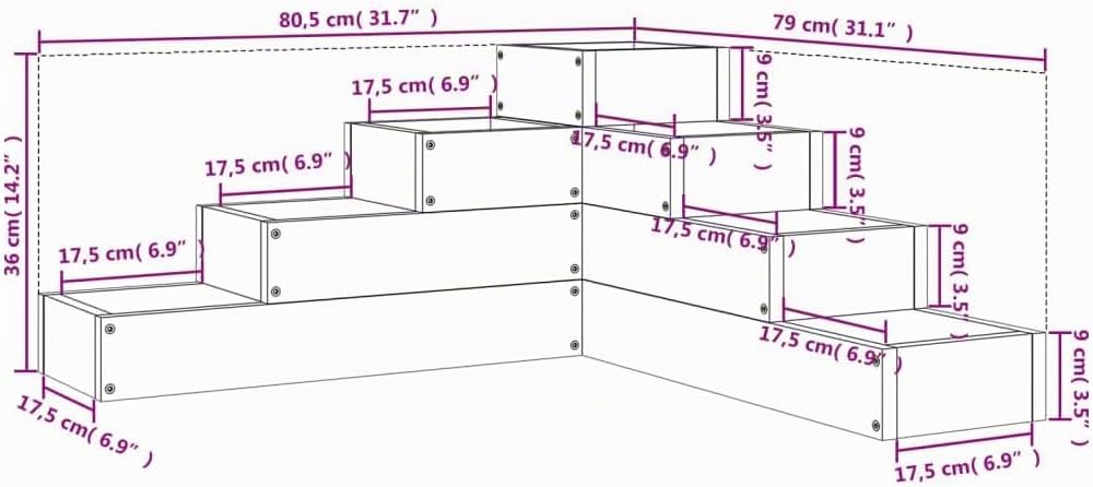 vidaXL Pflanzentreppe 4 Stufen 80,5x79x36 cm Massivholz Douglasie