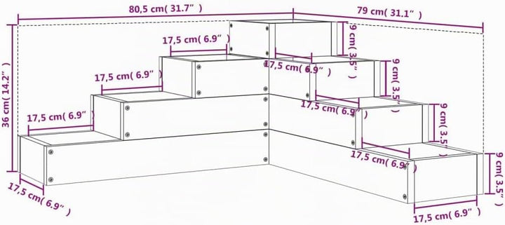 vidaXL Pflanzentreppe 4 Stufen 80,5x79x36 cm Massivholz Douglasie