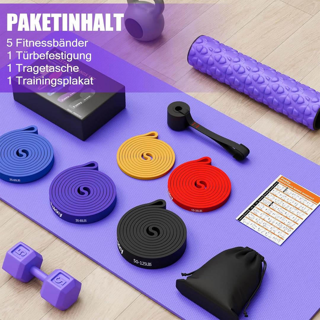 Fokky Fitnessbänder Widerstandsbänder Set mit 5 Stufen für Männer und Frauen, Resistance Bands mit T