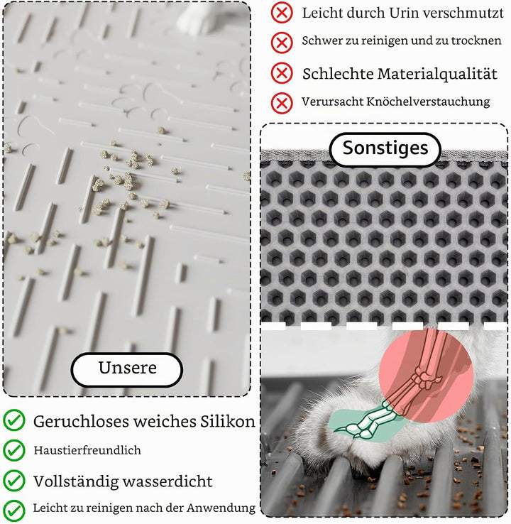 OHMO Katzenklo matte aus Premium-Silikon 60 * 40 CM, wasserdicht und BPA-frei Katzentoilettenmatte,