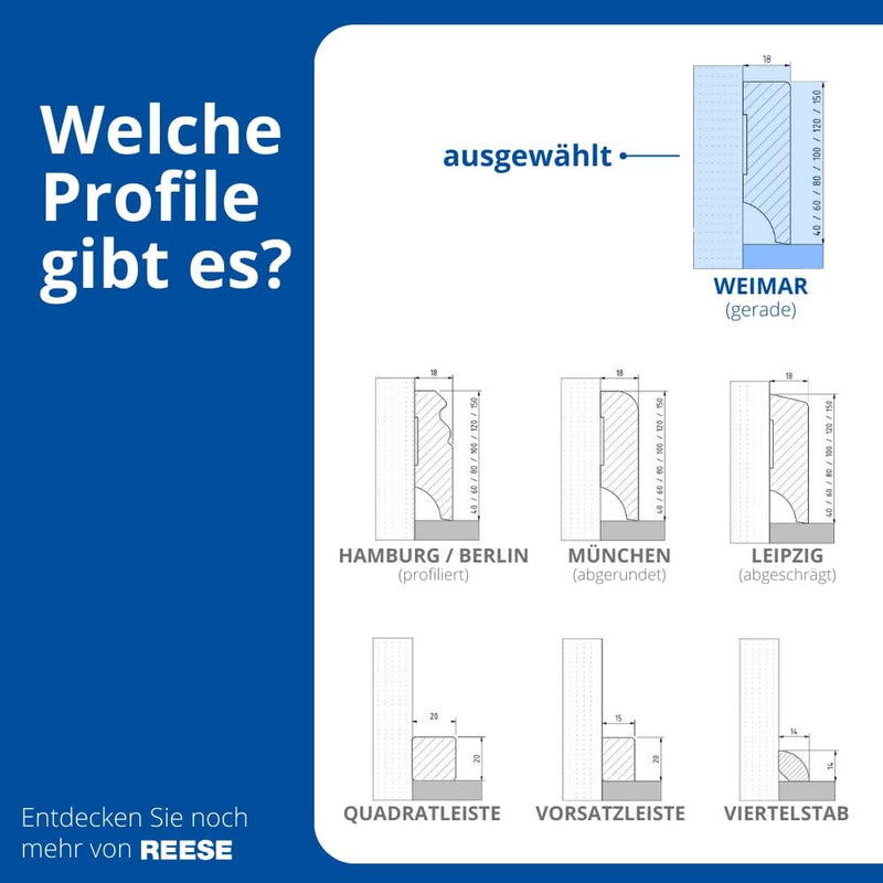REESE Sockelleisten Schwarz | Weimarer Profil | MDF Folie | 40mm Höhe | 40 Stück / 92 lfm 40mm 40 St
