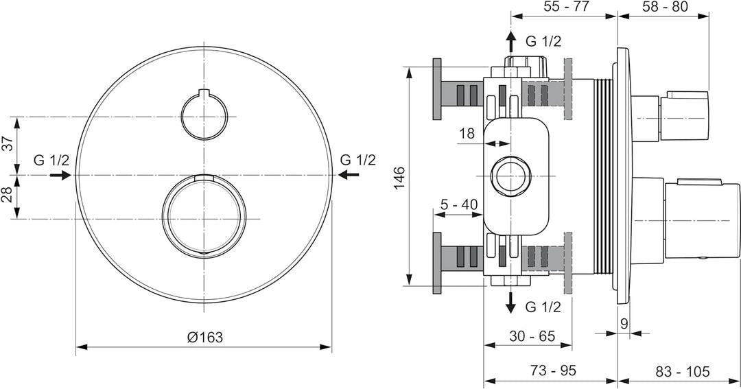 Ideal Standard A5813AA Ceratherm T100 Badethermostat Unterputz, Chrom Dusche Unterputz Chrom, Dusche