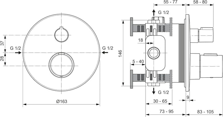 Ideal Standard A5813AA Ceratherm T100 Badethermostat Unterputz, Chrom Dusche Unterputz Chrom, Dusche