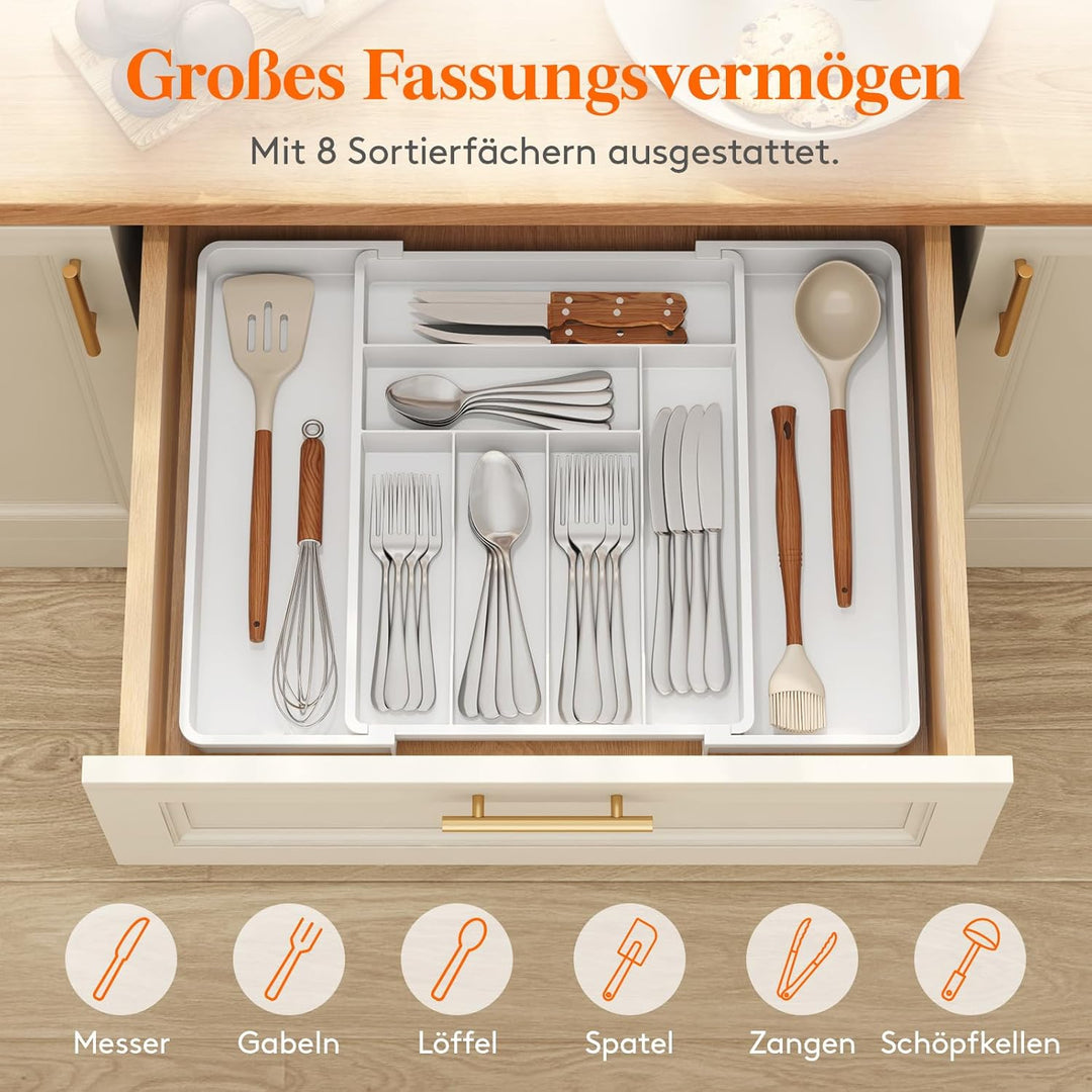 Lifewit Besteckkasten für Schubladen 40 50, verstellbarer Kunststoff Organizer Küche Tiefe 42,4 cm,