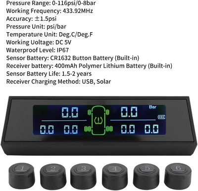 Reifendruckkontrollsystem, Reifendruckkontrollsystem Solarbetriebener TPMS-Detektor mit externem LCD