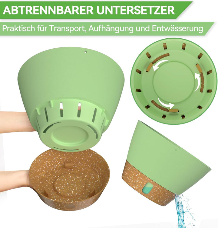 ZMTECH Hängeampel, 2er-Set Φ25cm Blumen Hängetopf, Kunststoff Blumenampel Aussen mit Untersetzer für