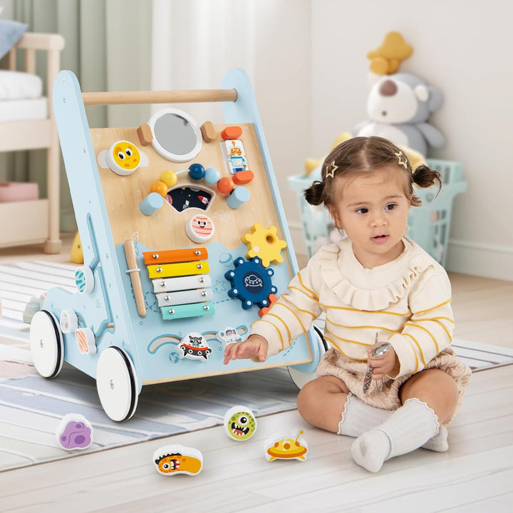 COSTWAY Lauflernwagen Holz, Baby Lauflernhilfe zum Schieben und Ziehen, Montessori Laufspielzeug mit