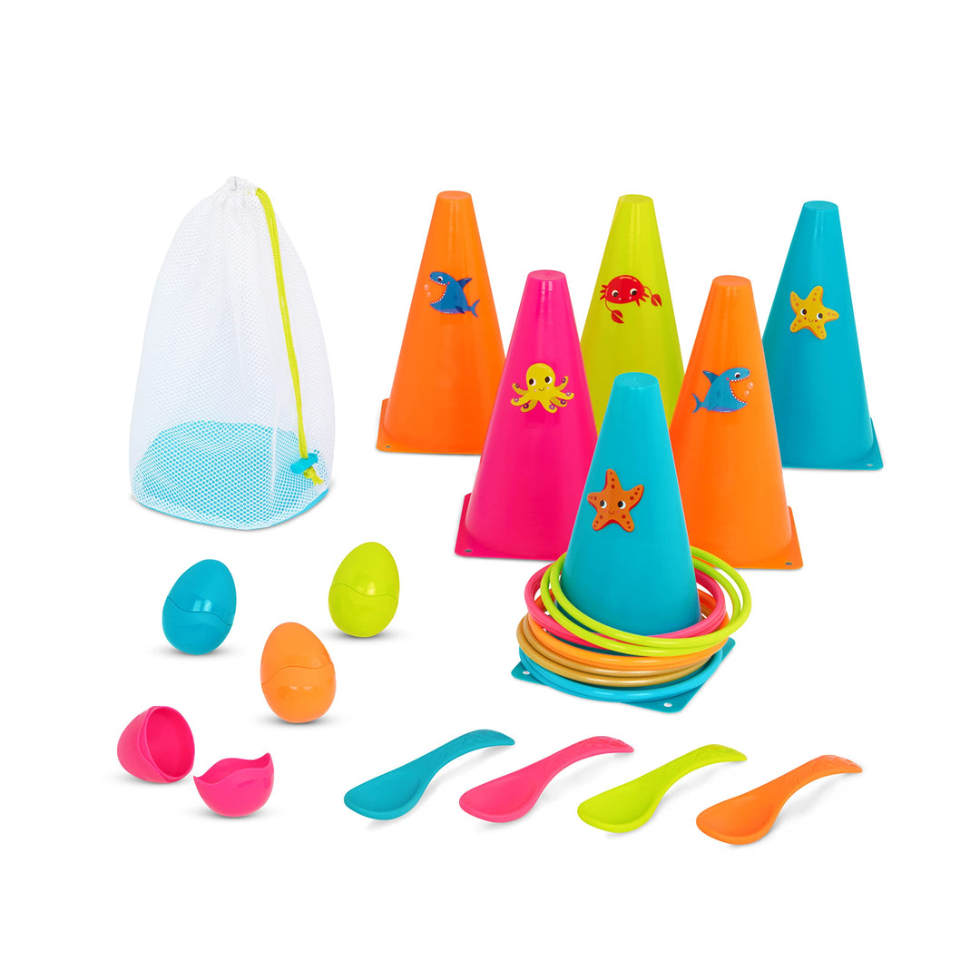 B. toys BX2188Z Wurfspiel, Ringwurfspiel mit Kegeln und Eierlauf Spiel – Garten, Kindergeburtstag, K